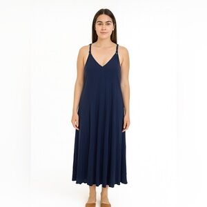 Garnet Hill Maxi Dress Womens Size M Blue Gauge Sleeveless Lined Sundress‎ Beach